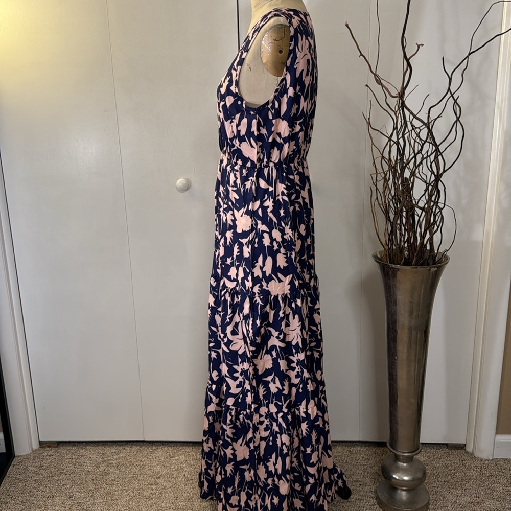 Pink and blue print high waisted sleeveless sundress - Picture 3 of 4
